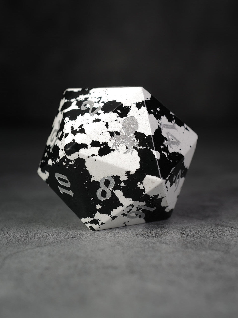 40mm White and Black Semi-Precious Single D20 with Silver Ink
